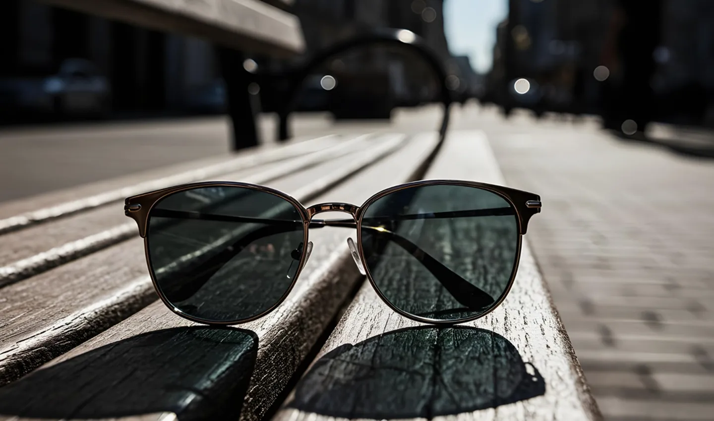 Gafas de sol de diseño moderno sobre un fondo sutil.